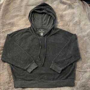American Eagle Gray Soft & Sexy Terry Cropped Hooded Long Sleeve Shirt Size XS